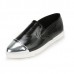 Women Ladies Flats Vintage PU Leather Loafers Pointed Toe Silver Metal Design Women Ladies Flats Vintage PU Leather Loafers Pointed Toe Silver Metal Design