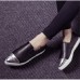 Women Ladies Flats Vintage PU Leather Loafers Pointed Toe Silver Metal Design Women Ladies Flats Vintage PU Leather Loafers Pointed Toe Silver Metal Design