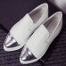 Women Ladies Flats Vintage PU Leather Loafers Pointed Toe Silver Metal Design Women Ladies Flats Vintage PU Leather Loafers Pointed Toe Silver Metal Design