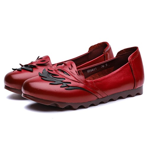 Genuine leather Leaves Pattern Comfortable Flats Shoes Genuine leather Leaves Pattern Comfortable Flats Shoes