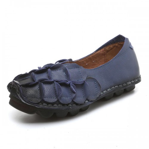 SOCOFY Stitching Genuine Leather Soft Sole Slip-on Loafers SOCOFY Stitching Genuine Leather Soft Sole Slip-on Loafers