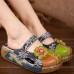 SOCOFY Vintage Colorful Leather Hollow Out Backless Flower Shoes SOCOFY Vintage Colorful Leather Hollow Out Backless Flower Shoes