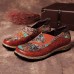 SOCOFY Round Toe Splicing Printing Pattern Genuine Leather Flats Shoes SOCOFY Round Toe Splicing Printing Pattern Genuine Leather Flats Shoes