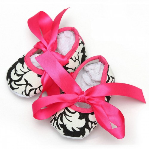 Baby Girls Cotton Crib Shoes Soft Sole Printed Damask Bow 0-18M Baby Girls Cotton Crib Shoes Soft Sole Printed Damask Bow 0-18M