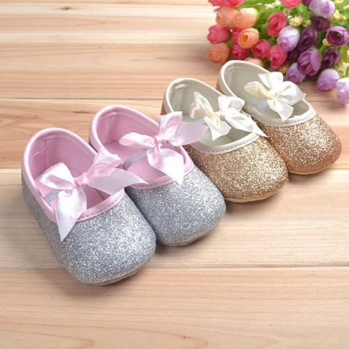 Baby Girls Shiny Bling Ribbon Soft Sole First Walking Shoes Baby Girls Shiny Bling Ribbon Soft Sole First Walking Shoes