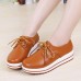 Lace Up Platform Heels Sneakers Round Toe Soft Sole Shoes Lace Up Platform Heels Sneakers Round Toe Soft Sole Shoes