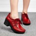 SOCOFY Women Lace Up Leather Casual High Heel Platforms SOCOFY Women Lace Up Leather Casual High Heel Platforms