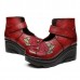 SOCOFY Women Embroidery Genuine Leather Hook Loop Wedge Shoes SOCOFY Women Embroidery Genuine Leather Hook Loop Wedge Shoes