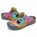 SOCOFY Printing Hollow Out Hook Loop Casual Comfy Leather Sandals
