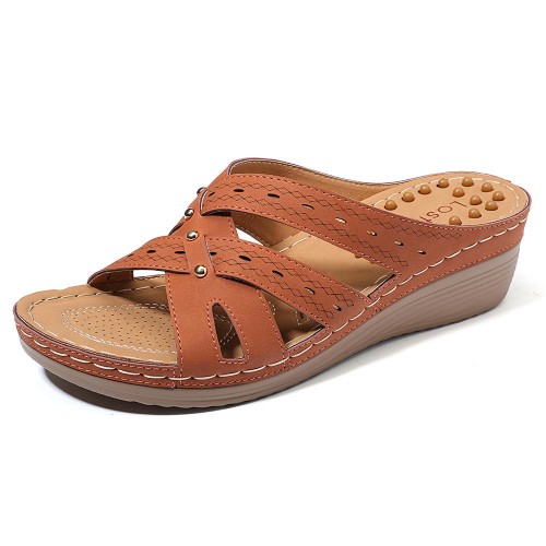 LOSTISY Massage Insole Slippers Cross Wedge Sandals LOSTISY Massage Insole Slippers Cross Wedge Sandals