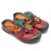 SOCOFY Handmade Floral Adjustable Hook Loop Leather Flat Sandals