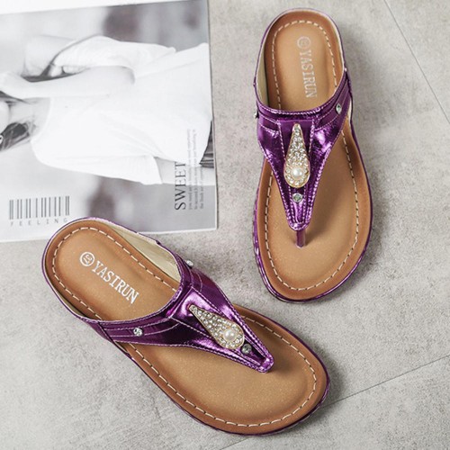 Large Size Rhinestone Beach Flat Slipper Casual Sandals Large Size Rhinestone Beach Flat Slipper Casual Sandals