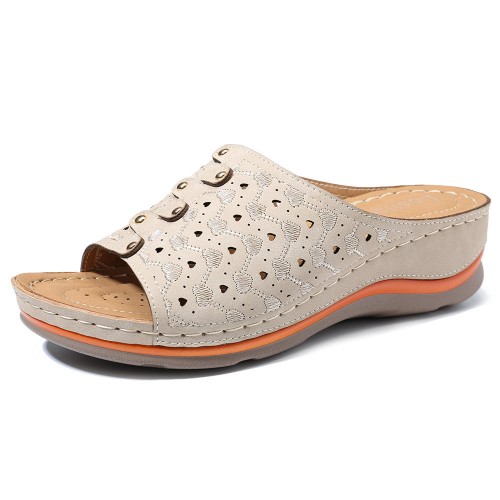 LOSTISY Hollow Out Pattern Lightweight Soft Casual Wedge Sandals LOSTISY Hollow Out Pattern Lightweight Soft Casual Wedge Sandals