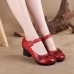 SOCOFY Retro Flower Pattern Leather Mid Heel Hook Loop Pumps SOCOFY Retro Flower Pattern Leather Mid Heel Hook Loop Pumps