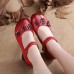 SOCOFY Retro Flower Pattern Leather Mid Heel Hook Loop Pumps SOCOFY Retro Flower Pattern Leather Mid Heel Hook Loop Pumps