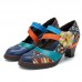 SOCOFY Stitching Bohemian Pattern Hook Loop Pumps