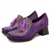 SOCOFY Folkways Fringe Splicing Zipper Casual Pumps