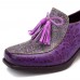SOCOFY Folkways Fringe Splicing Zipper Casual Pumps