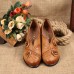 SOCOFY Handmade Floral Decoration Mid Heel Folkways Retro Shoes SOCOFY Handmade Floral Decoration Mid Heel Folkways Retro Shoes