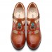 SOCOFY Vintage Hollow Out Chunky Heel Leather Pumps
