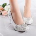 White Floral Lace Shiny Crystal High Heels Wedding Shoes White Floral Lace Shiny Crystal High Heels Wedding Shoes