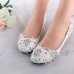 White Floral Lace Shiny Crystal High Heels Wedding Shoes White Floral Lace Shiny Crystal High Heels Wedding Shoes