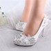 White Floral Lace Shiny Crystal High Heels Wedding Shoes White Floral Lace Shiny Crystal High Heels Wedding Shoes