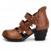 SOCOFY Zipper Genuine Leather Retro Casual Flower Pumps Sandals SOCOFY Zipper Genuine Leather Retro Casual Flower Pumps Sandals