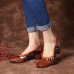 SOCOFY Genuine Leather Splicing Lace Slip On Pumps