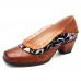 SOCOFY Genuine Leather Splicing Lace Slip On Pumps SOCOFY Genuine Leather Splicing Lace Slip On Pumps
