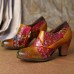 SOCOFY Handmade Printing Pattern Leather Zipper Chunky Heel Pumps SOCOFY Handmade Printing Pattern Leather Zipper Chunky Heel Pumps