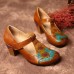 SOCOFY Vintage Pattern Round Toe Hook Loop Genuine Leather Pumps SOCOFY Vintage Pattern Round Toe Hook Loop Genuine Leather Pumps
