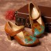 SOCOFY Vintage Pattern Round Toe Hook Loop Genuine Leather Pumps SOCOFY Vintage Pattern Round Toe Hook Loop Genuine Leather Pumps