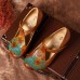 SOCOFY Vintage Pattern Round Toe Hook Loop Genuine Leather Pumps SOCOFY Vintage Pattern Round Toe Hook Loop Genuine Leather Pumps