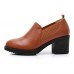Women Casual Stitching Genuine Leather Chunky Heel Pumps Women Casual Stitching Genuine Leather Chunky Heel Pumps