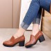 Women Casual Stitching Genuine Leather Chunky Heel Pumps Women Casual Stitching Genuine Leather Chunky Heel Pumps