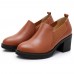 Women Casual Stitching Genuine Leather Chunky Heel Pumps Women Casual Stitching Genuine Leather Chunky Heel Pumps