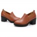 Women Casual Stitching Genuine Leather Chunky Heel Pumps Women Casual Stitching Genuine Leather Chunky Heel Pumps