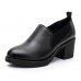 Women Casual Stitching Genuine Leather Chunky Heel Pumps Women Casual Stitching Genuine Leather Chunky Heel Pumps