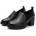 Women Casual Stitching Genuine Leather Chunky Heel Pumps Women Casual Stitching Genuine Leather Chunky Heel Pumps