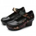 SOCOFY Printing Hook Loop Mid Heel Round Toe Retro Casual Shoes SOCOFY Printing Hook Loop Mid Heel Round Toe Retro Casual Shoes