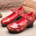 SOCOFY Printing Hook Loop Mid Heel Round Toe Retro Casual Shoes SOCOFY Printing Hook Loop Mid Heel Round Toe Retro Casual Shoes