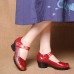 SOCOFY Printing Hook Loop Mid Heel Round Toe Retro Casual Shoes SOCOFY Printing Hook Loop Mid Heel Round Toe Retro Casual Shoes