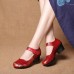 SOCOFY Printing Hook Loop Mid Heel Round Toe Retro Casual Shoes SOCOFY Printing Hook Loop Mid Heel Round Toe Retro Casual Shoes