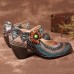 SOCOFY Splicing Pattern Hook Loop Genuine Leather Pumps
