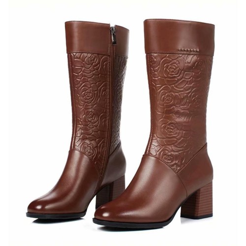 LOSTISY Women Casual Round Toe Square Heel Zipper Mid Calf Boots LOSTISY Women Casual Round Toe Square Heel Zipper Mid Calf Boots