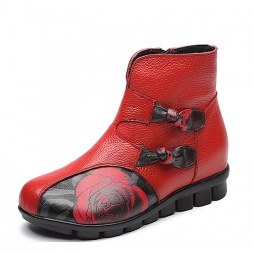 SOCOFY Casual Floral Pattern Genuine Leather Ankle Boots SOCOFY Casual Floral Pattern Genuine Leather Ankle Boots