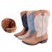 LOSTISY Stitching Western Cowboy Mid Calf Boots LOSTISY Stitching Western Cowboy Mid Calf Boots