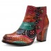 SOCOFY Splicing Pattern Button Zipper Ankle Leather Boots SOCOFY Splicing Pattern Button Zipper Ankle Leather Boots