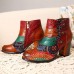 SOCOFY Splicing Pattern Button Zipper Ankle Leather Boots SOCOFY Splicing Pattern Button Zipper Ankle Leather Boots